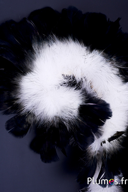 Frange dinde - long. plumes 10 cm - blanc pointe noire
